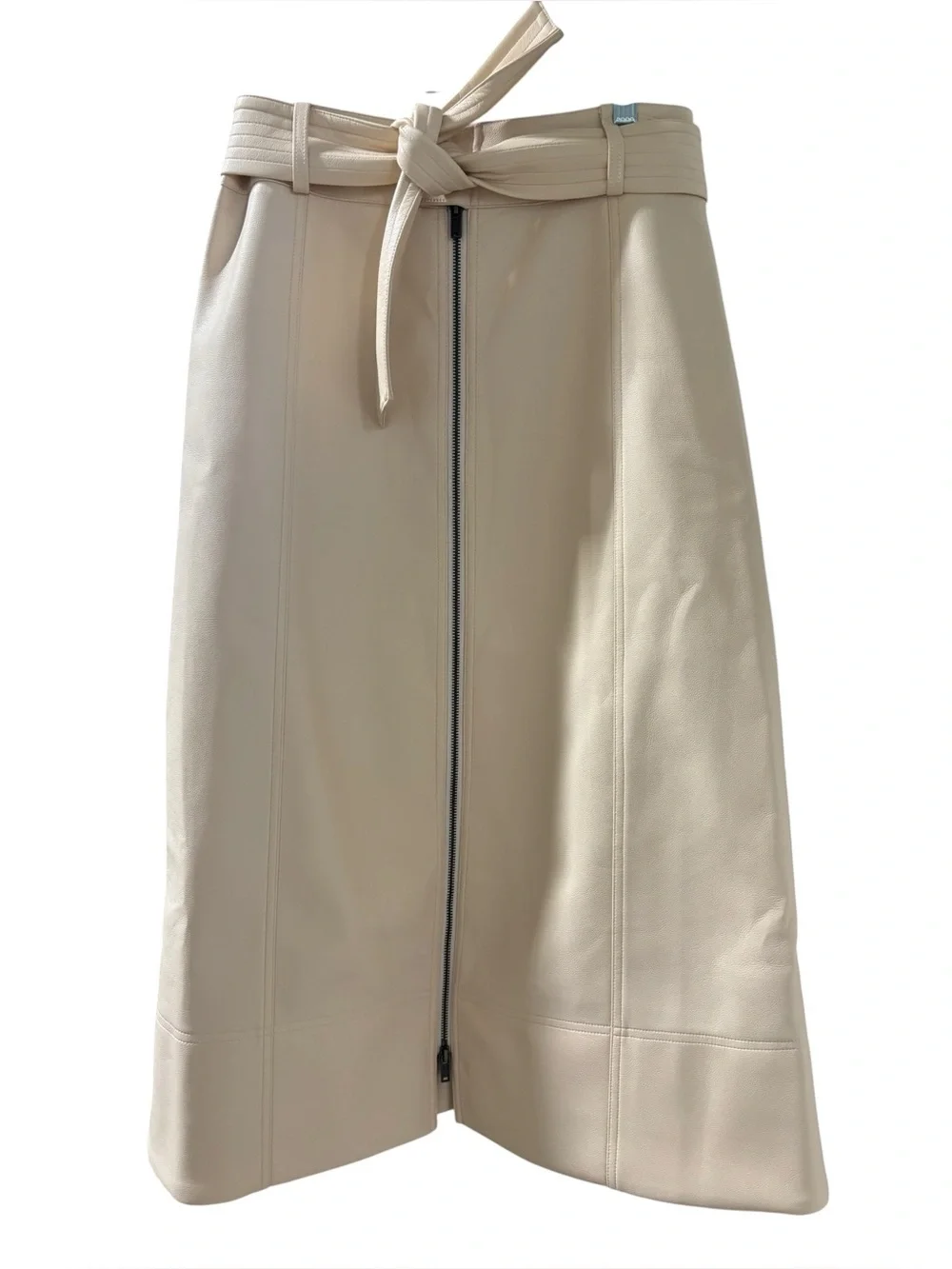 Marie Oliver Cream Tie-Waist Faux Leather Midi Skirt with Front Zip Size‎ 4